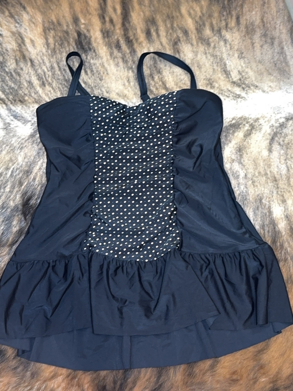 Navy Polka Dot Ruffle Camisole Tank great material!!